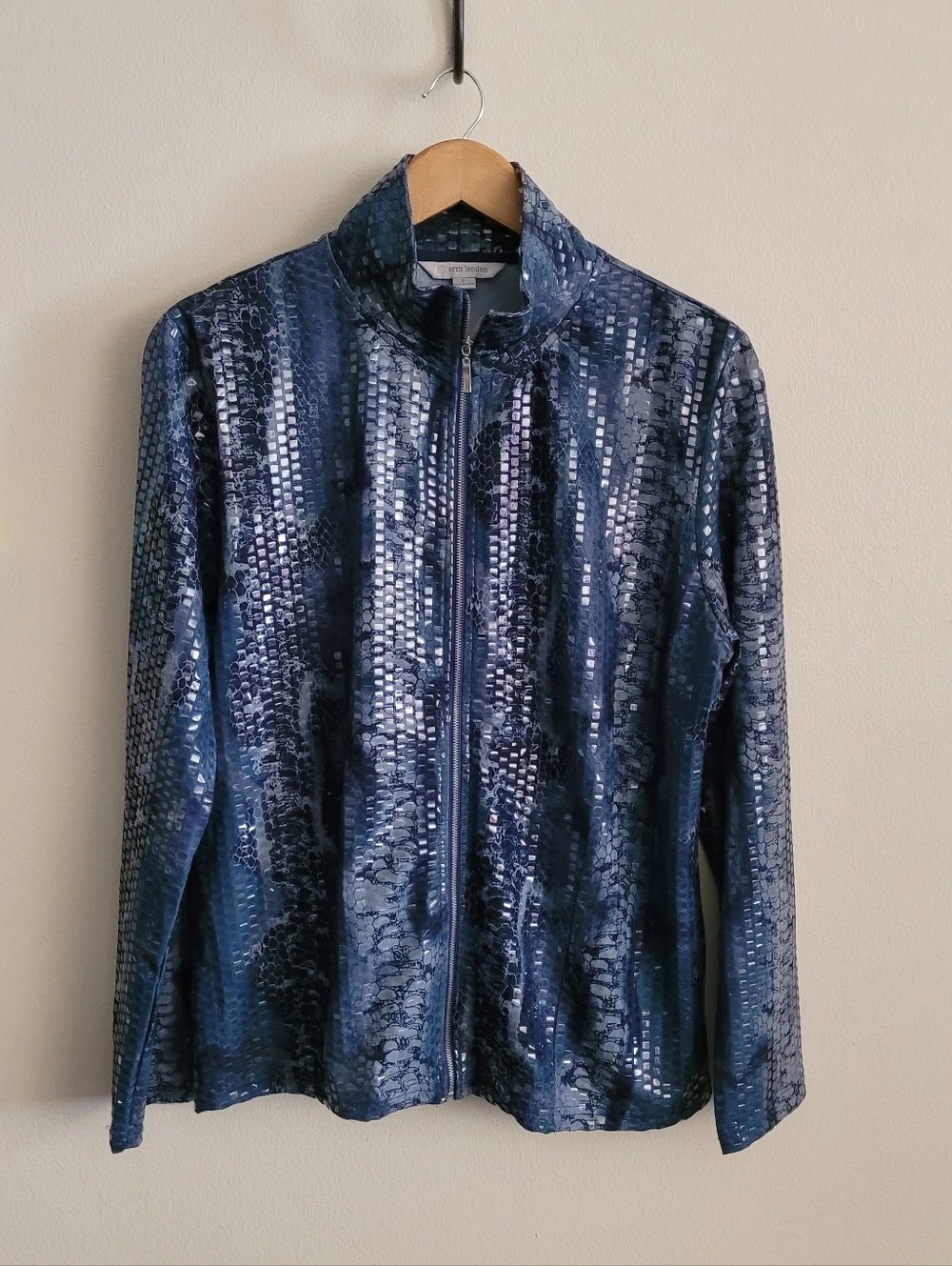 Erin London Python Printed Disco Full Zip Jacket, Women's L, Blue & Indigo
